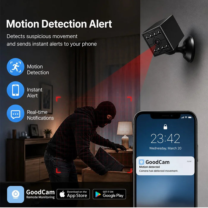 W09 WiFi HD Mini Night Vision Camera 720P Security Cam Motion Detection for Home Office - Black - 6