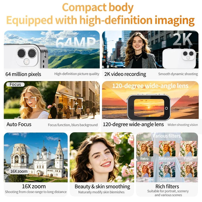 D03 Single Lens Magnetic Thumb Camera 2K Auto Focus 120 Degree Wide Angle 16X Zoom Pocket Camcorder for Sports - Black - 3