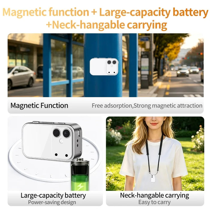 D03 Single Lens Magnetic Thumb Camera 2K Auto Focus 120 Degree Wide Angle 16X Zoom Pocket Camcorder for Sports - Black - 6