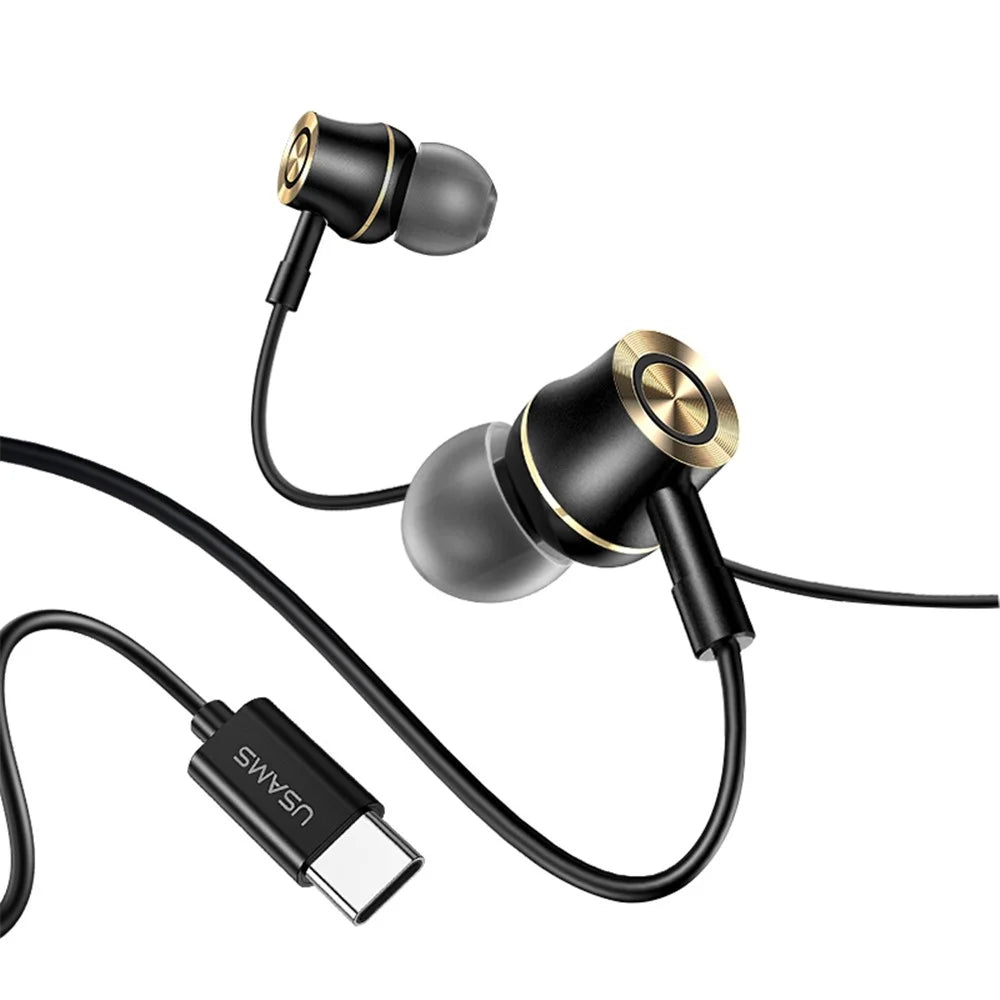 USAMS US-SJ482-EP-43 Type-C In-ear Metal Headsets Stereo Earphones, 1.2m - Black - 3