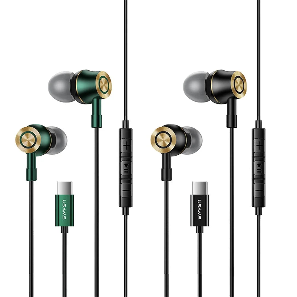 USAMS US-SJ482-EP-43 Type-C In-ear Metal Headsets Stereo Earphones, 1.2m - Black - 6