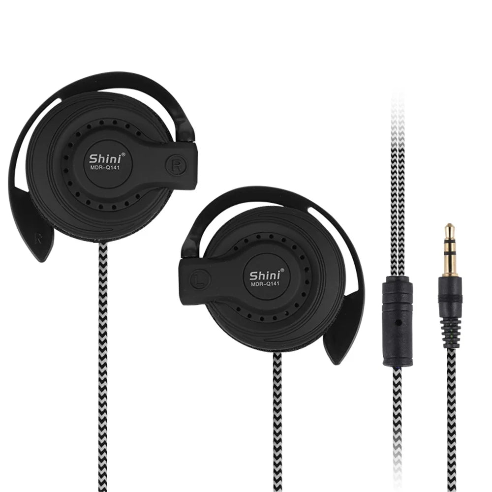 Q141 Sports Headphones Fitness Stereo Bass Earphones Ear Hook 3.5mm Braided Wired Headset - Black - 1