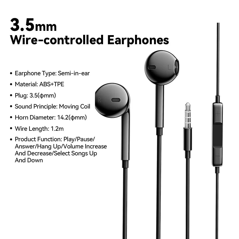 ESSAGER EJ01 3.5mm Wired Control Deep Bass Earphone 1.2m Music Mobile Phone Headset Earbuds for iPhone Huawei - Black - 2