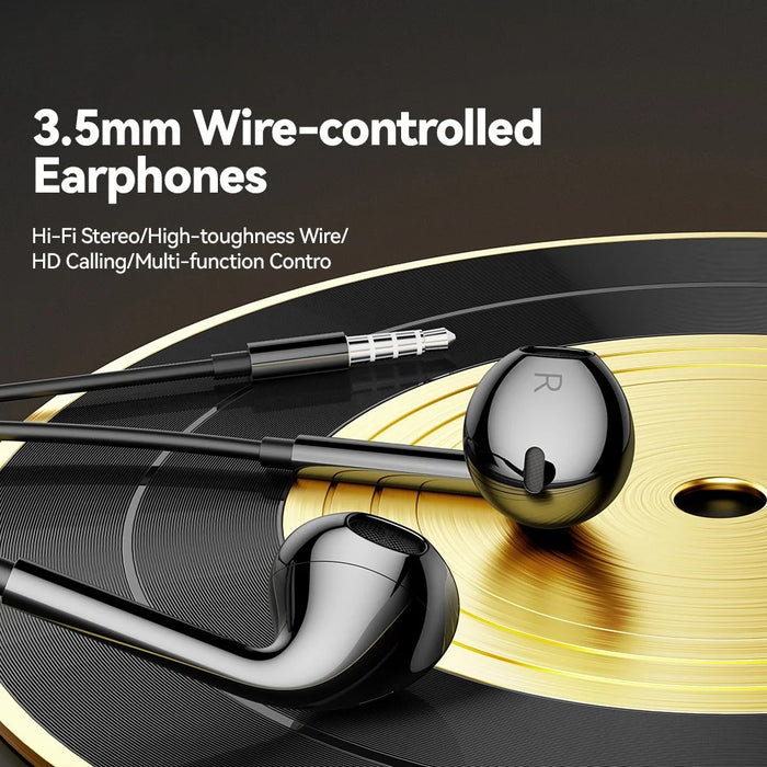 ESSAGER EJ01 3.5mm Wired Control Deep Bass Earphone 1.2m Music Mobile Phone Headset Earbuds for iPhone Huawei - Black - 3