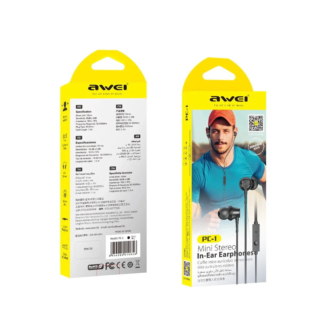 AWEI PC-1 3.5mm Wired In-ear Earphones Bass Stereo Wire Control Music Headset with Mic - 5