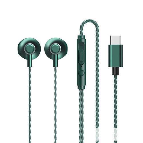 REMAX RM-711a Music Call Mic Headphone Powerful Bass Type-C Wired Earphone - Green - 1