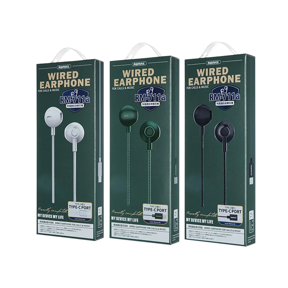 REMAX RM-711a Music Call Mic Headphone Powerful Bass Type-C Wired Earphone - Green - 4
