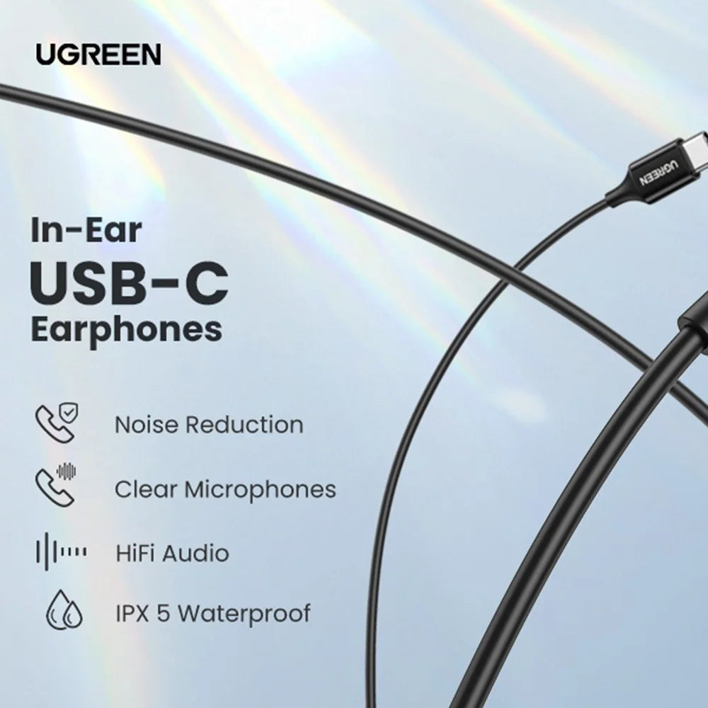 UGREEN 30638 USB Type-C Earbuds Wired Headset with Microphone Hi-Fi Stereo Headphones for 2021 iPad Pro Samsung Galaxy S21 Google Pixel 5 - 3