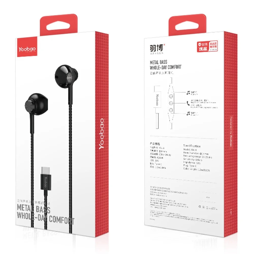 YOOBAO YBL-8 Type-C Aluminum Alloy Plug Wired Headphones Stereo Semi-in-ear Earphones - Tarnish - 7