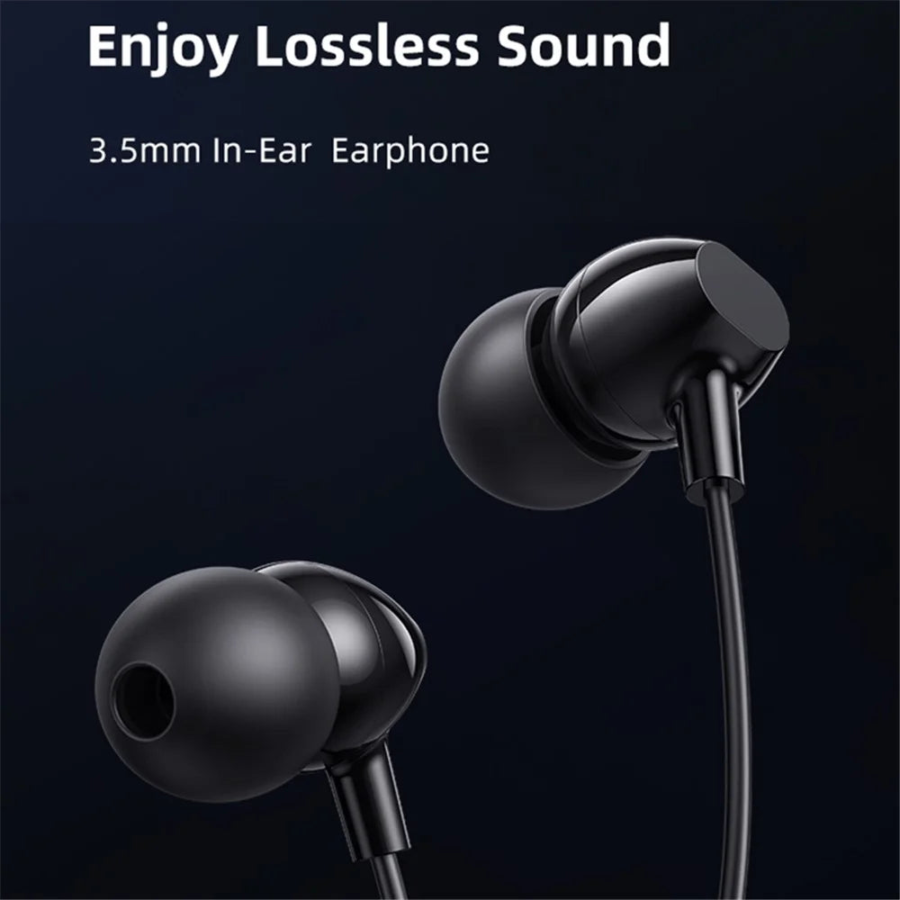 USAMS US-SJ594 EP-47 3.5mm In-Ear Wired Headset Lightweight Headphones TPE Wired Earphones with Sensitive Microphone / Button Control - Black - 3