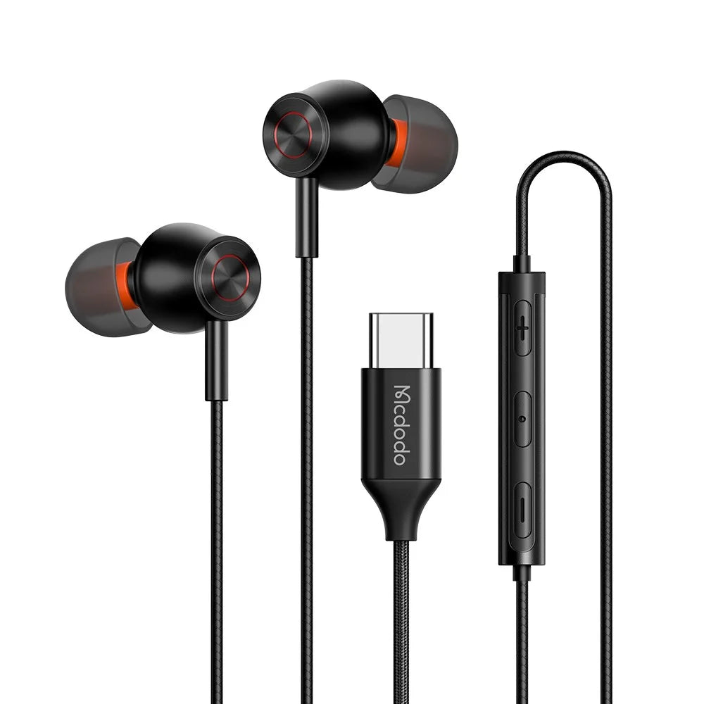 MCDODO HP-3490 MDD HiFi Stereo Wired Headphone Type-C Earphone with Mic and Volume Control - Black - 1