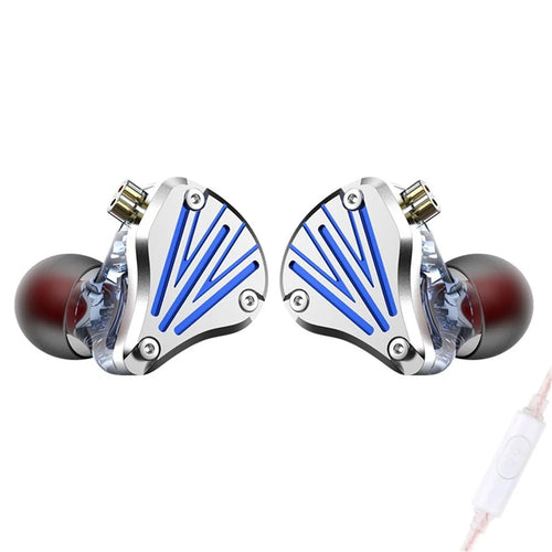 FZ Liberty Max In Ear Dynamic Headphones Sports Noise Cancelling Headset IEM Earbuds, with Mic - Silver+Blue - 1