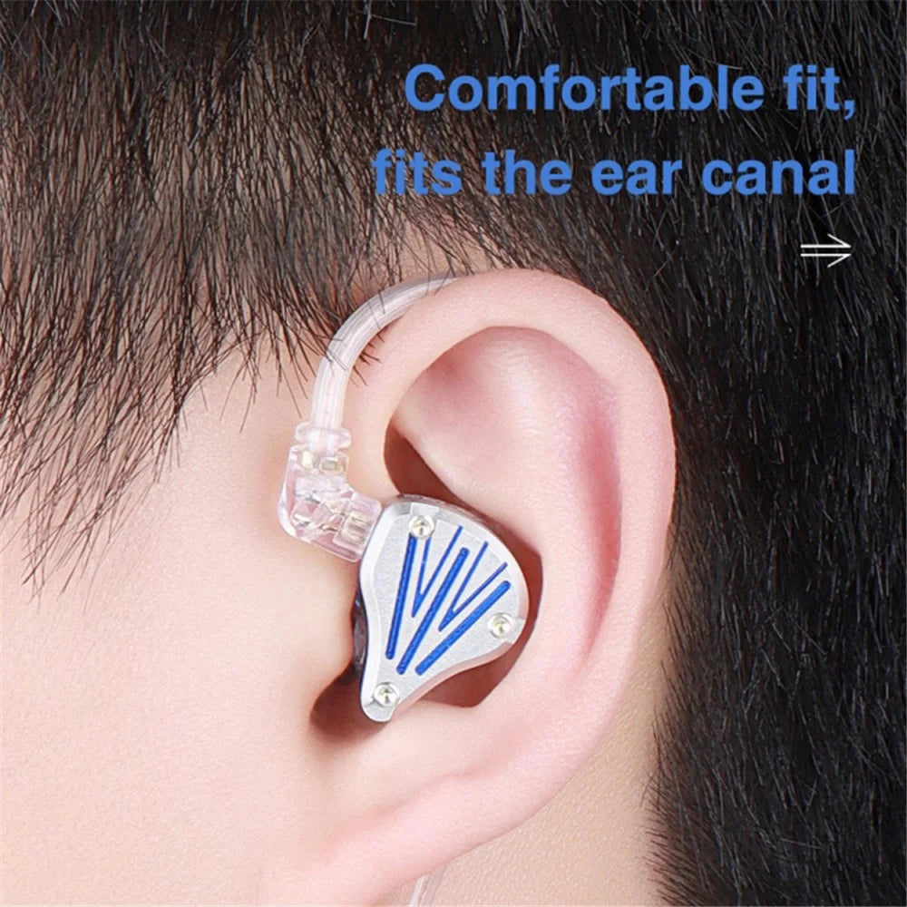 FZ Liberty Max In Ear Dynamic Headphones Sports Noise Cancelling Headset IEM Earbuds, with Mic - Silver+Blue - 3