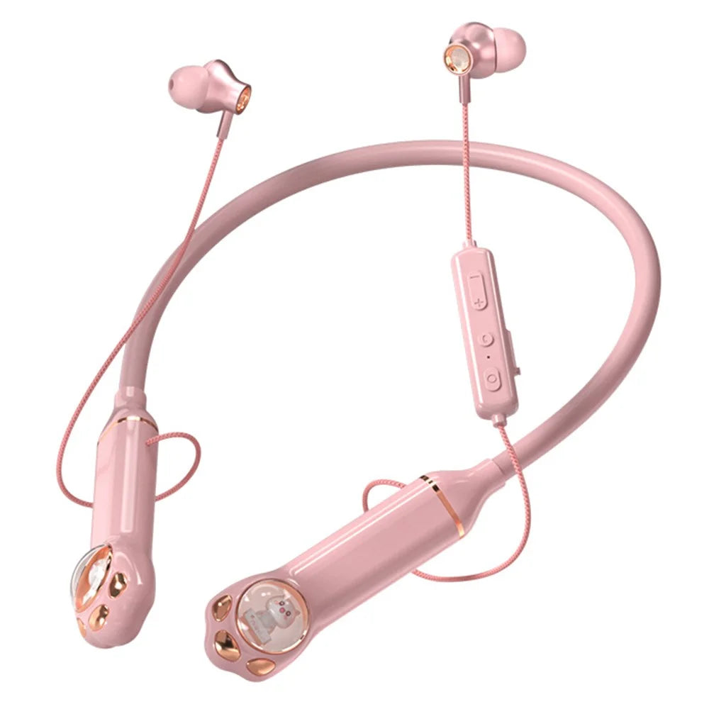 K1692 Neck-mounted Noise Canceling Bluetooth-compatible Earphone Cat Space Capsule RGB Light Wireless Headphone - Pink - 1