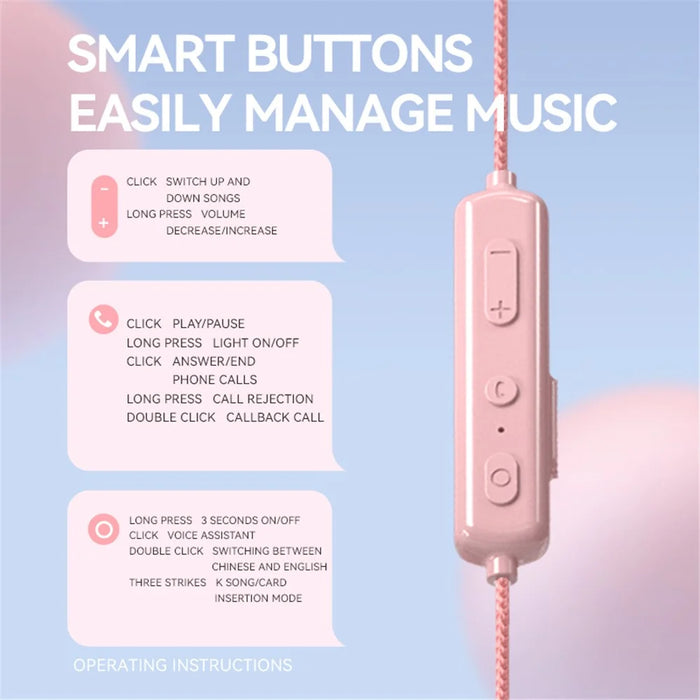 K1692 Neck-mounted Noise Canceling Bluetooth-compatible Earphone Cat Space Capsule RGB Light Wireless Headphone - Pink - 7