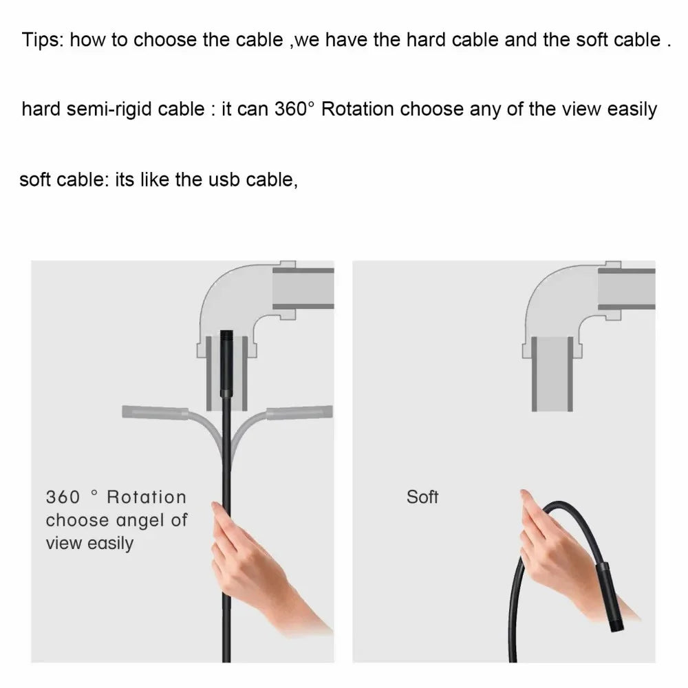 5m Hard Wire Waterproof Endoscope HD 7mm Camera Industrial Borescope for Type-C+USB+Micro USB Phones - 2