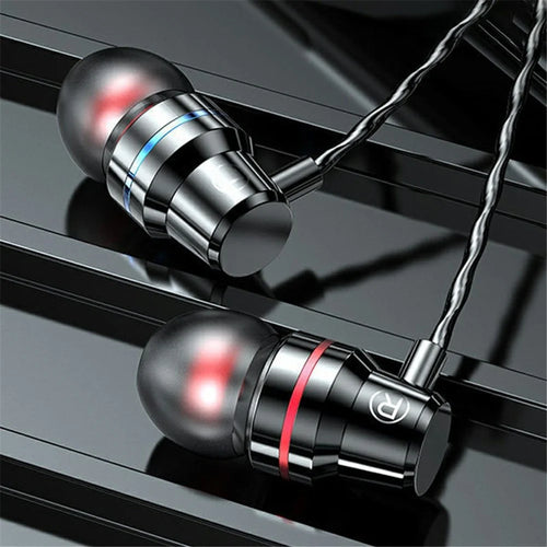 3.5mm In-Ear Metal Bass Sound Earbud Music Headphone with Wired Volume Control - Black - 1