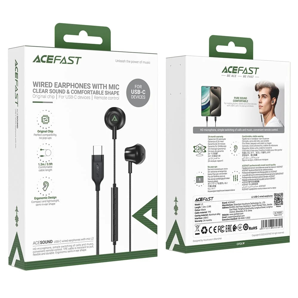 ACEFAST L2 For Phone / Tablet Clear Sound 1.2m USB-C Wired Earphones with Mic - 7