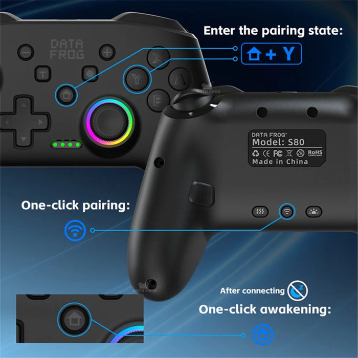 DATA FROG S80 Elite Edition Controller for Nintendo Switch / Switch Lite / OLED / PC Bluetooth-Compatible Gamepad - Black - 5
