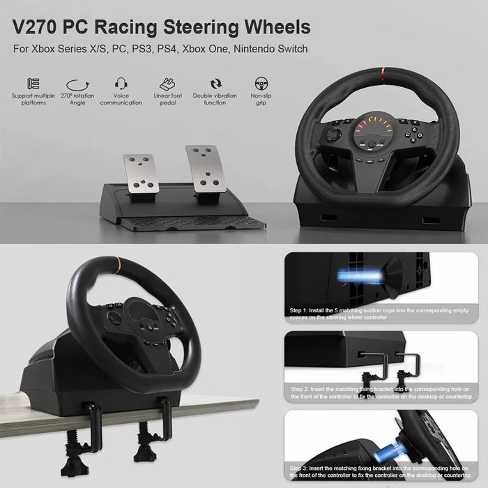 TOPWOLF HS-GT100 Car Steering Wheel Simulation Racing Game Controller + 2 Pedals for Nintendo Switch / Xbox / PS4 / PC - 5