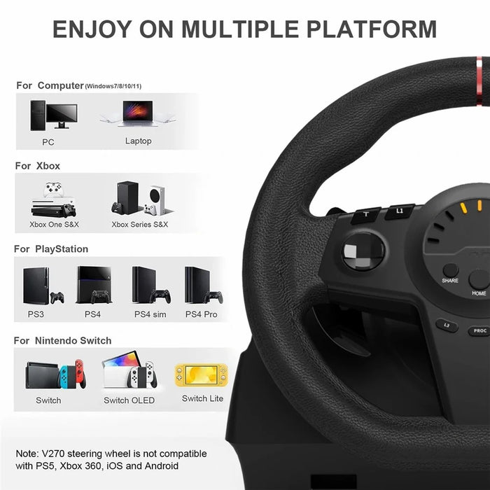 TOPWOLF HS-GT100 Car Steering Wheel Simulation Racing Game Controller + 2 Pedals for Nintendo Switch / Xbox / PS4 / PC - 6