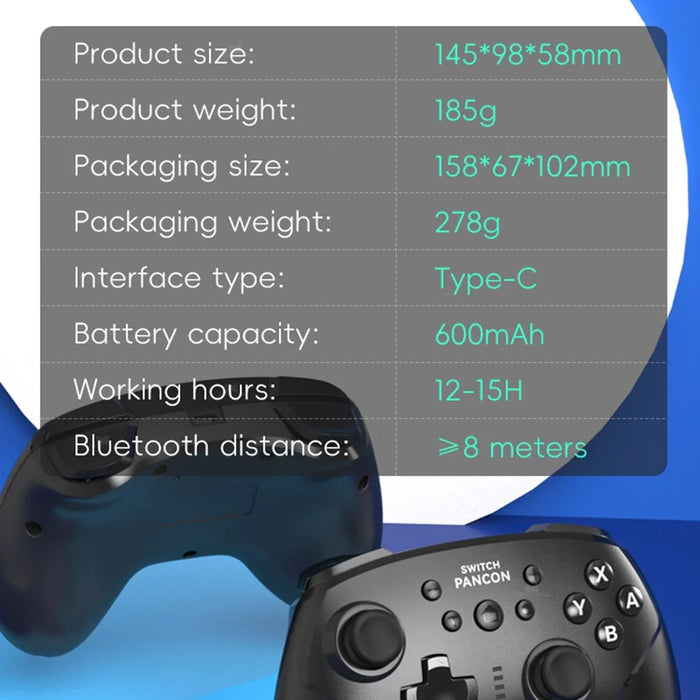 DATA FROG Bluetooth-compatible Gamepad 6-Axis Gyro Sensor Turbo Game Controller for Nintendo Switch / PC / Android Phone - Black - 7