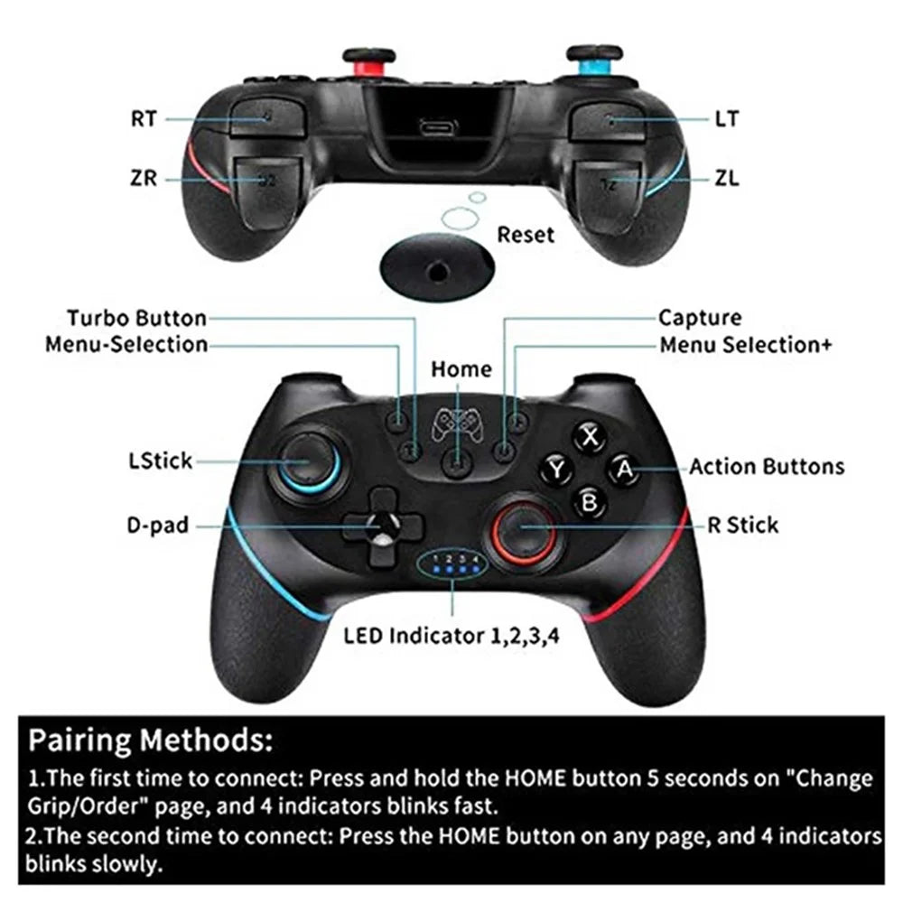 DATA FROG SW01 For Nintendo Switch / Switch Pro / PC Game Controller Built-In 6-Axis Gyro Gamepad - Blue+Red - 3
