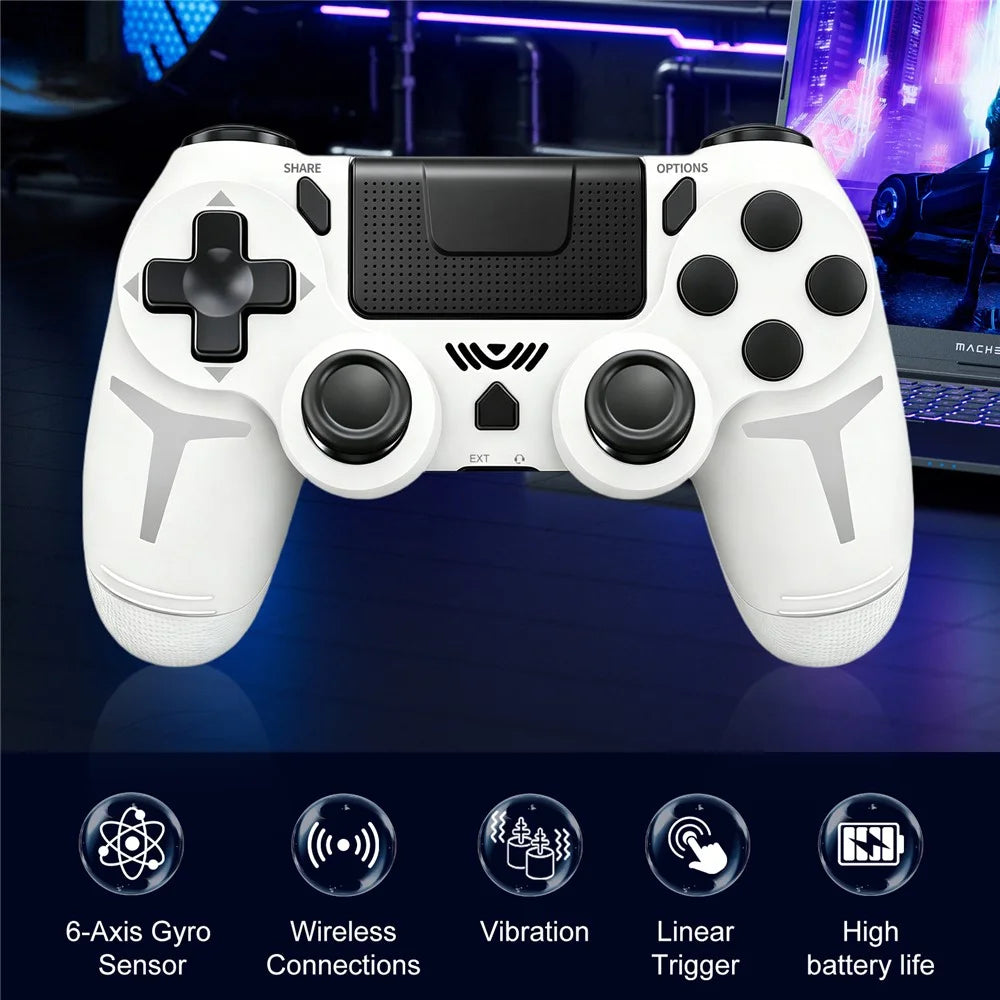 P412 For PS4 / PS3 / PC Bluetooth-compatible Gamepad 6-Axis Sensor Dual Vibration Game Controller - White - 3