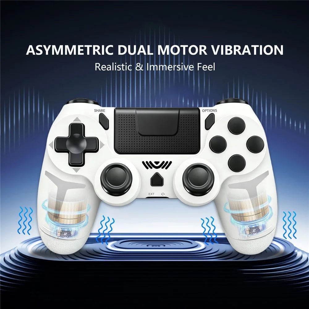P412 For PS4 / PS3 / PC Bluetooth-compatible Gamepad 6-Axis Sensor Dual Vibration Game Controller - White - 4