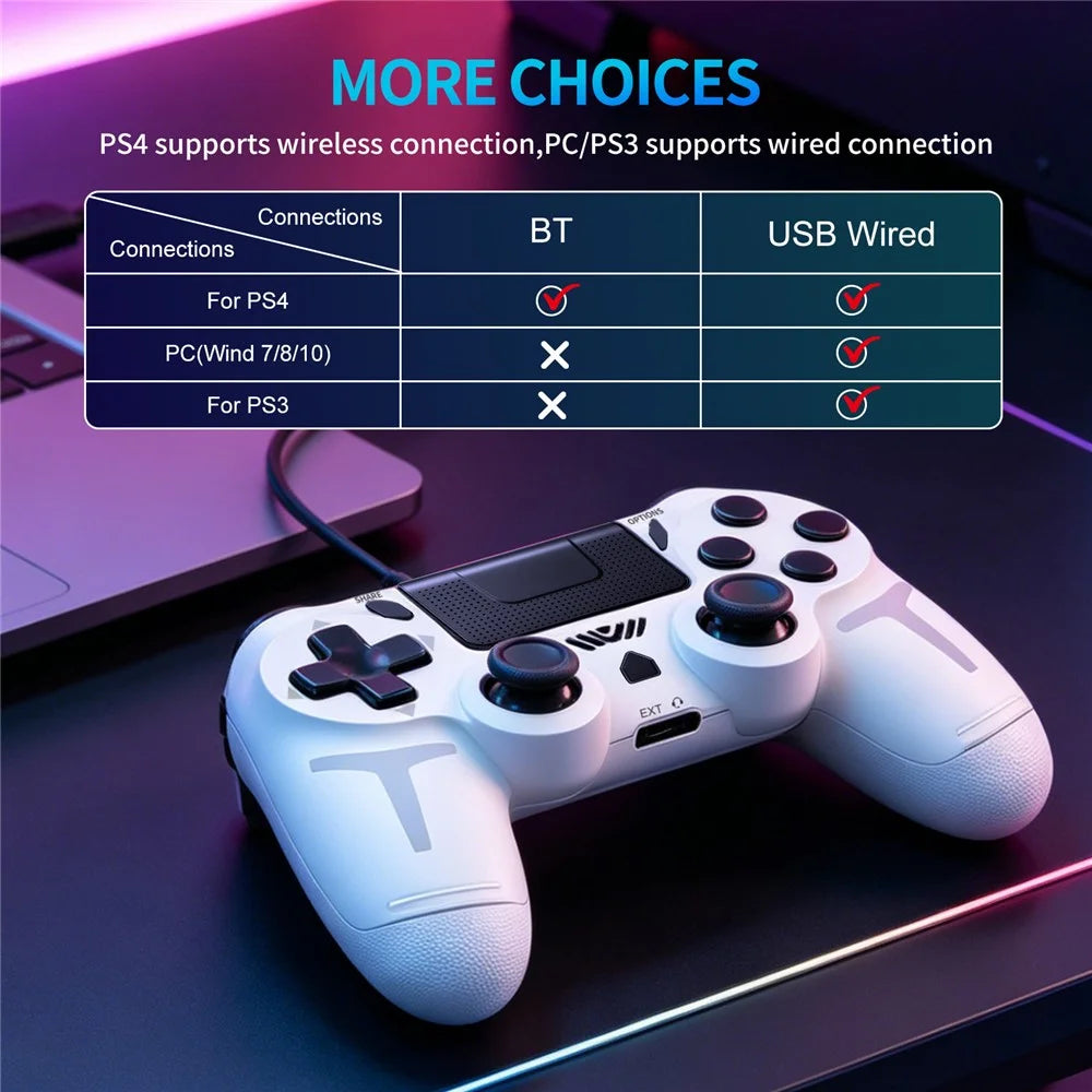 P412 For PS4 / PS3 / PC Bluetooth-compatible Gamepad 6-Axis Sensor Dual Vibration Game Controller - White - 6