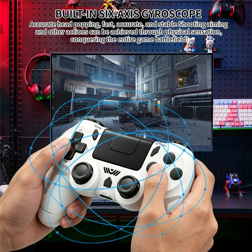 P412 For PS4 / PS3 / PC Bluetooth-compatible Gamepad 6-Axis Sensor Dual Vibration Game Controller - White - 7