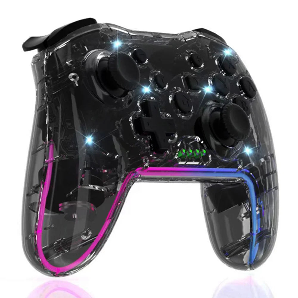 NS015 For Nintendo Switch / PS3 / PC / TV Bluetooth-compatible Gamepad GRB Light Clear Dual Vibration Game Controller - Transparent Black - 1