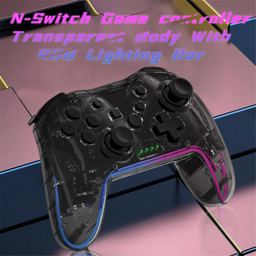 NS015 For Nintendo Switch / PS3 / PC / TV Bluetooth-compatible Gamepad GRB Light Clear Dual Vibration Game Controller - Transparent Black - 2