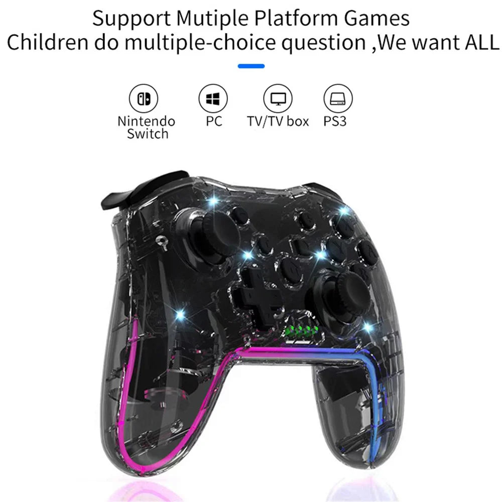NS015 For Nintendo Switch / PS3 / PC / TV Bluetooth-compatible Gamepad GRB Light Clear Dual Vibration Game Controller - Transparent Black - 3