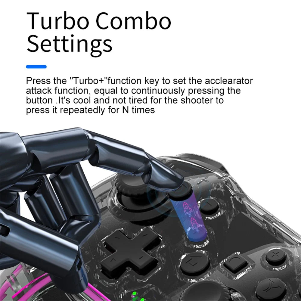 NS015 For Nintendo Switch / PS3 / PC / TV Bluetooth-compatible Gamepad GRB Light Clear Dual Vibration Game Controller - Transparent Black - 4