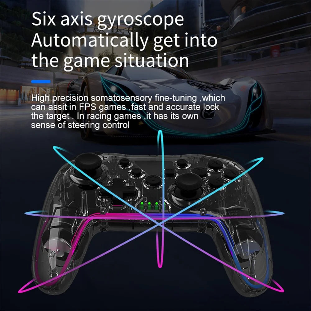 NS015 For Nintendo Switch / PS3 / PC / TV Bluetooth-compatible Gamepad GRB Light Clear Dual Vibration Game Controller - Transparent Black - 5