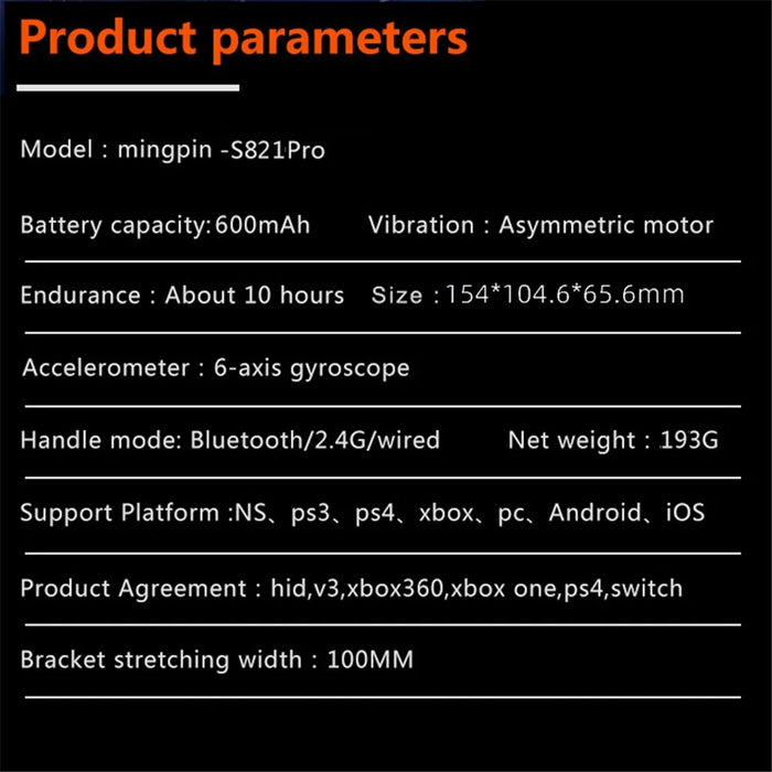 MINGPIN White Tiger S821 Pro Gaming Controller Bluetooth-compatible Gamepad for Nintendo Switch / PS4 / Android / iOS / PC / STEAM - Purple - 7