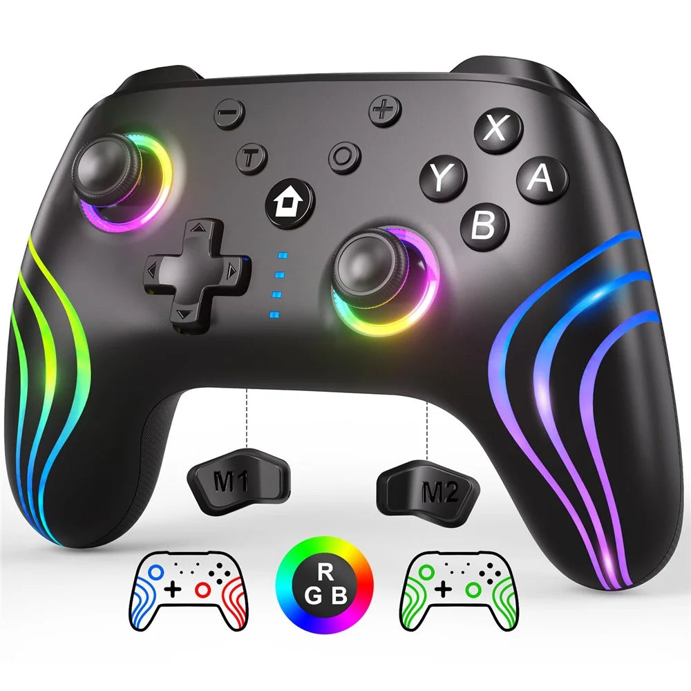 CX-262 Colorful Light Game Controller Six-Axis Motion Sensing Dual Motor Vibration Bluetooth-Compatible Gamepad - Black - 1