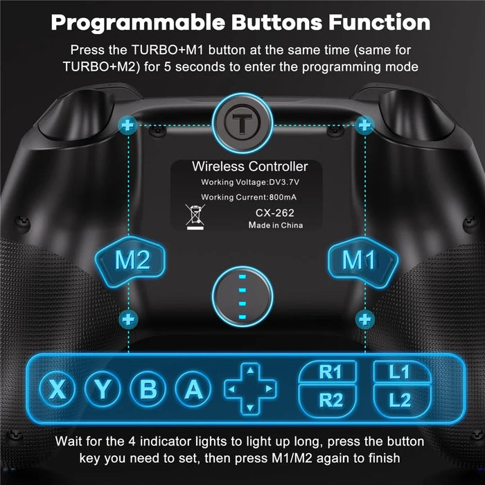 CX-262 Colorful Light Game Controller Six-Axis Motion Sensing Dual Motor Vibration Bluetooth-Compatible Gamepad - Black - 5