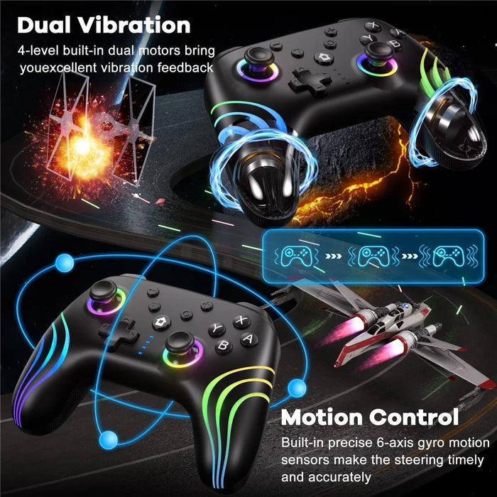 CX-262 Colorful Light Game Controller Six-Axis Motion Sensing Dual Motor Vibration Bluetooth-Compatible Gamepad - Black - 7