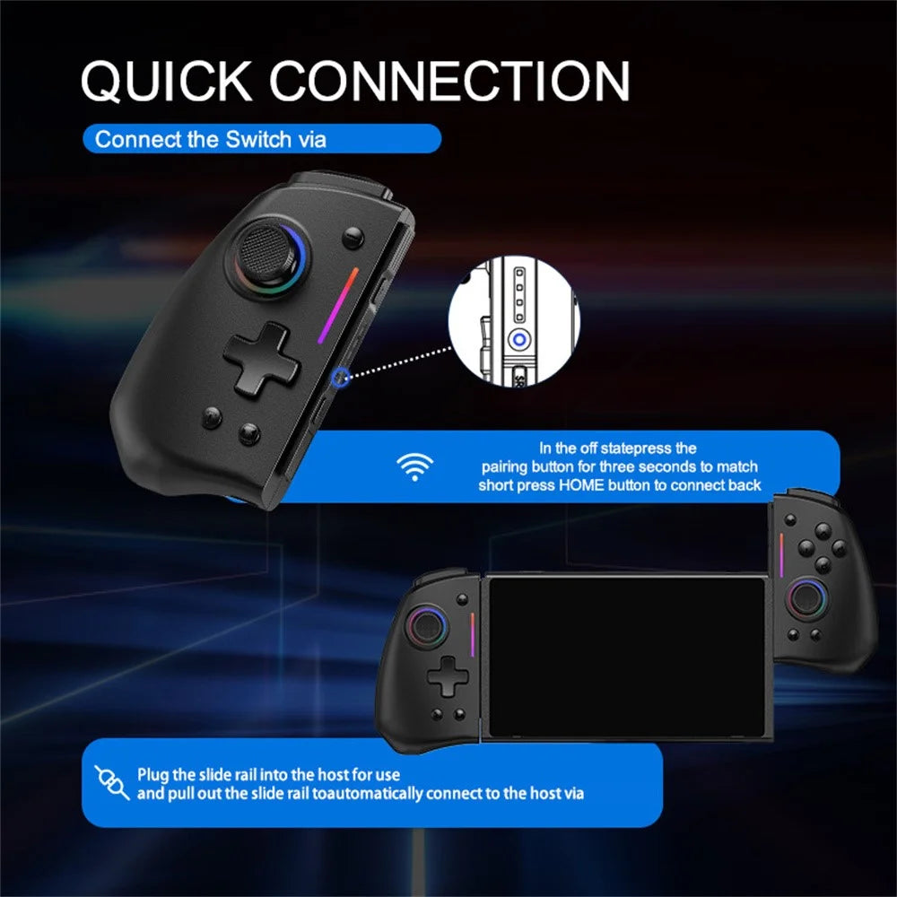LINYUVO For Nintendo Switch  /  Switch Lite  /  Switch OLED Joy-Con Wireless Controller with RGB Backlit and Turbo Function - Black - 3