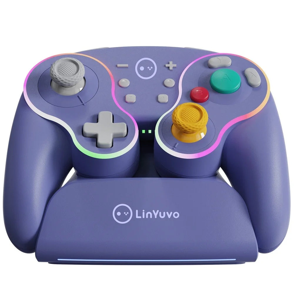 LINYUVO For Nintendo Switch  /  Tablet  /  Android  /  PC Wireless Gaming Controller with Charging Dock Mechanical Buttons - Purple - 1