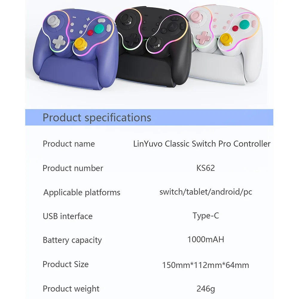 LINYUVO For Nintendo Switch  /  Tablet  /  Android  /  PC Wireless Gaming Controller with Charging Dock Mechanical Buttons - Purple - 6