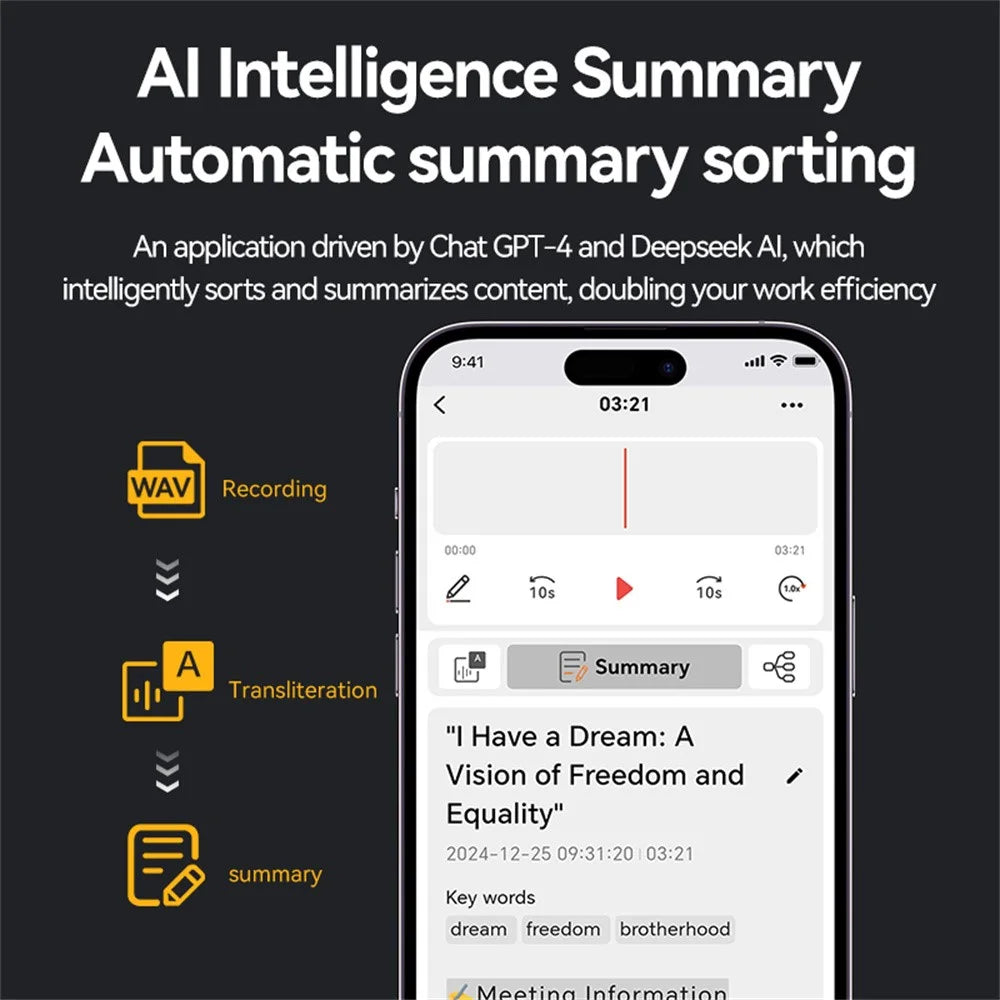 A3 16GB AI Voice Recorder ChatGPT Smart Transcription Real-Time Speech to Text One-Button Recording Device - Blackish Green - 5