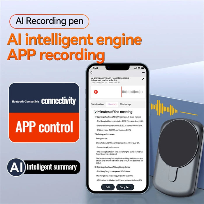 A1A AI Voice Recorder 16GB, Smart Translation Audio Recorder, APP Control Digital Dictaphone for Meetings, Classes, Interviews - 5