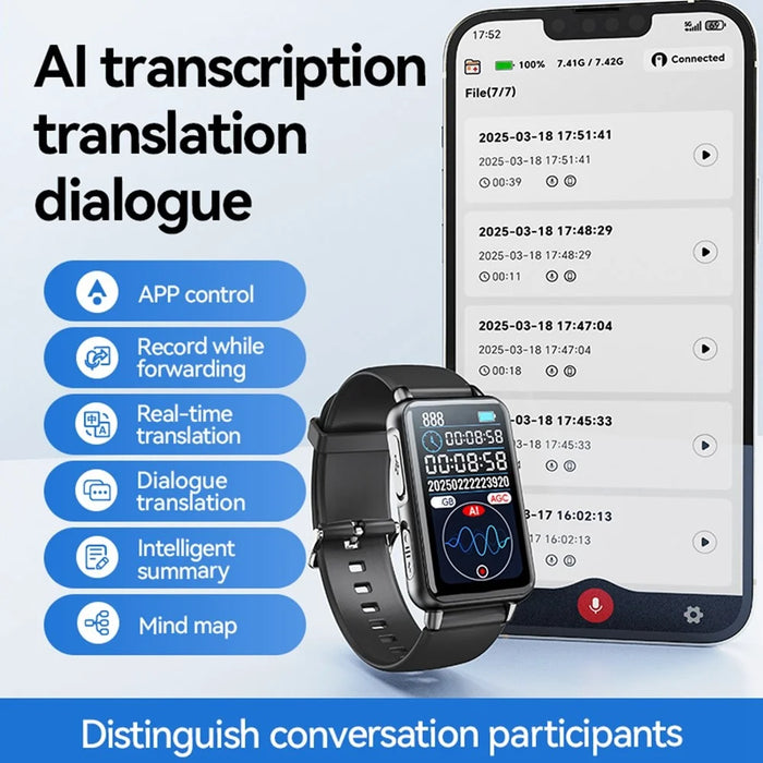 S18A 64GB AI Voice Recorder ChatGPT Smart Transcription App Controlled Recording Watch Translator - 4