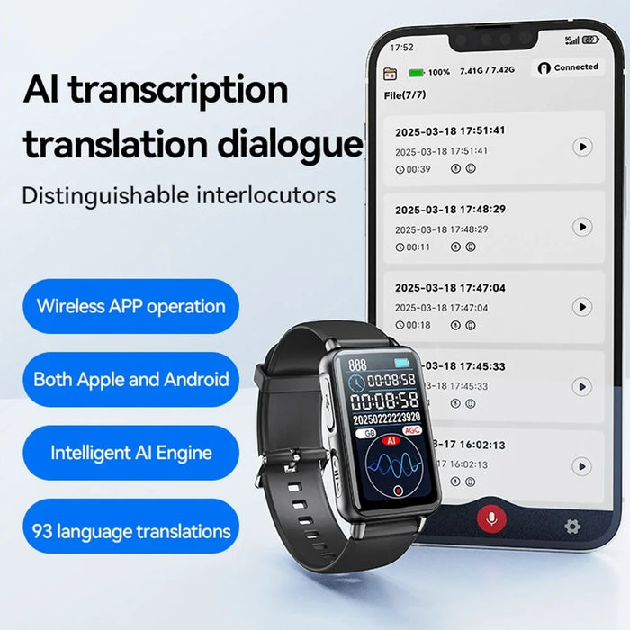 S18A 64GB AI Voice Recorder ChatGPT Smart Transcription App Controlled Recording Watch Translator - 5