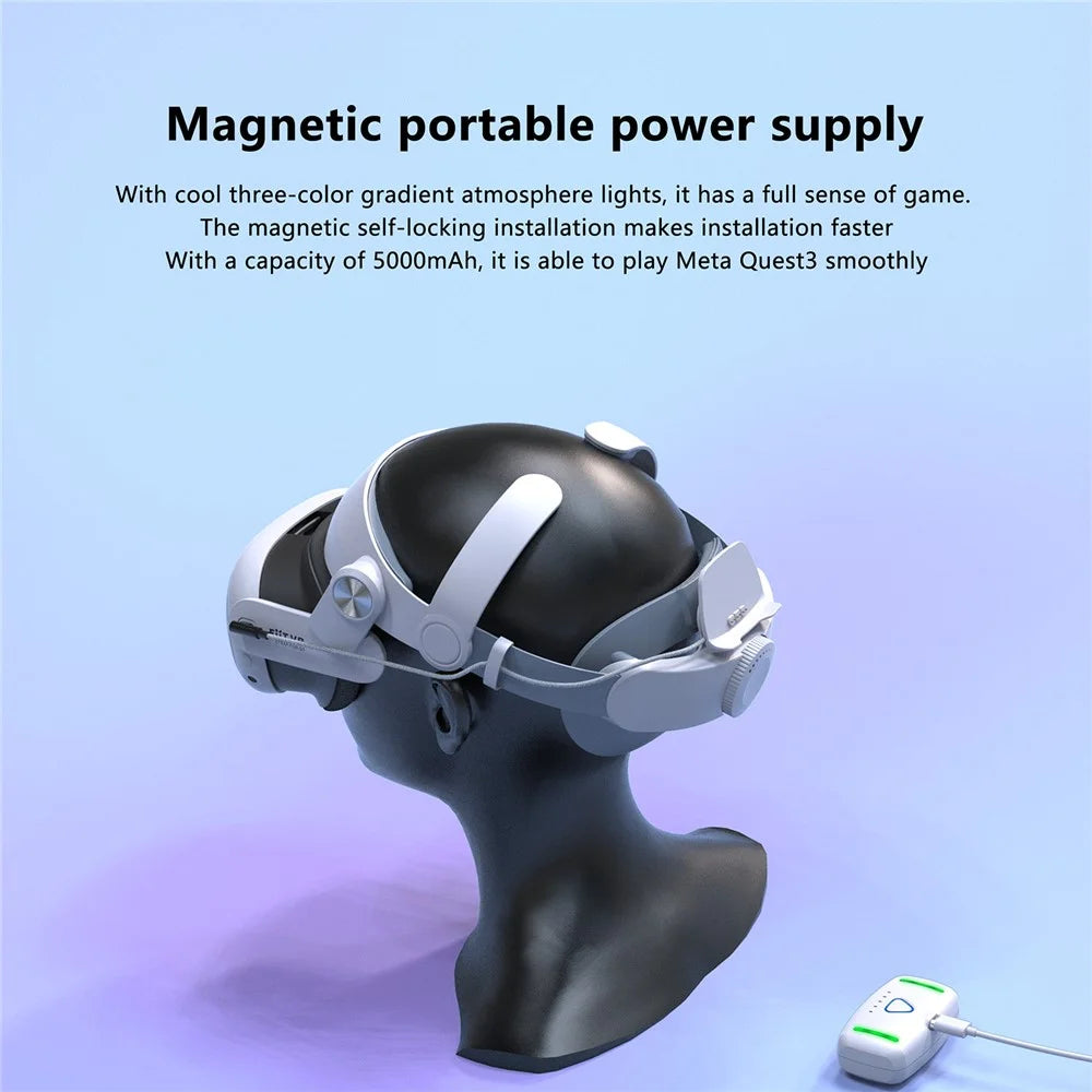T302POWER For Meta Quest 3 / Quest 3S Headband VR Headset Accessory Head Strap with Ambient Lighting 5000mAh Battery - 3