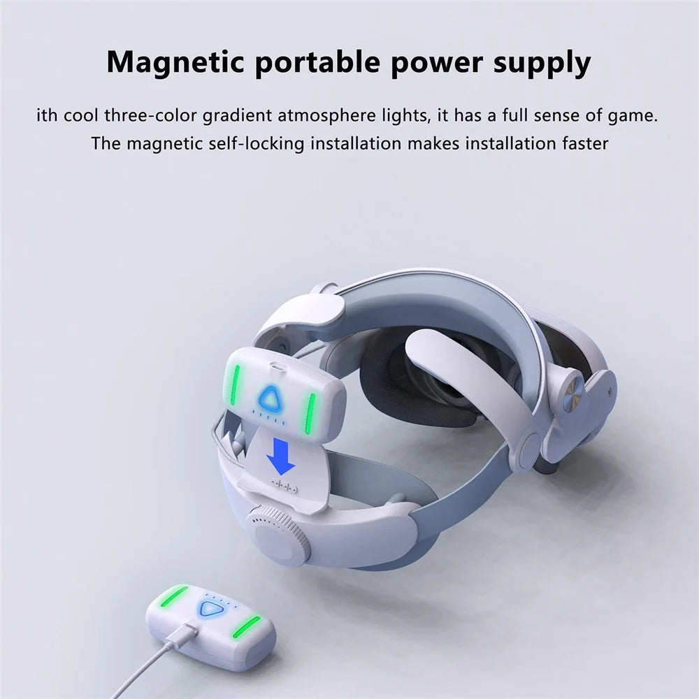 T302POWER For Meta Quest 3 / Quest 3S Headband VR Headset Accessory Head Strap with Ambient Lighting 5000mAh Battery - 5
