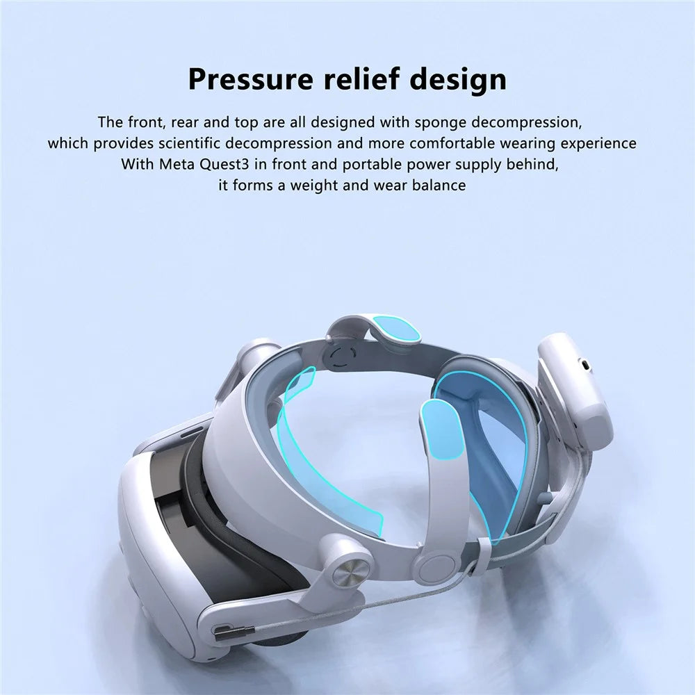 T302POWER For Meta Quest 3 / Quest 3S Headband VR Headset Accessory Head Strap with Ambient Lighting 5000mAh Battery - 6
